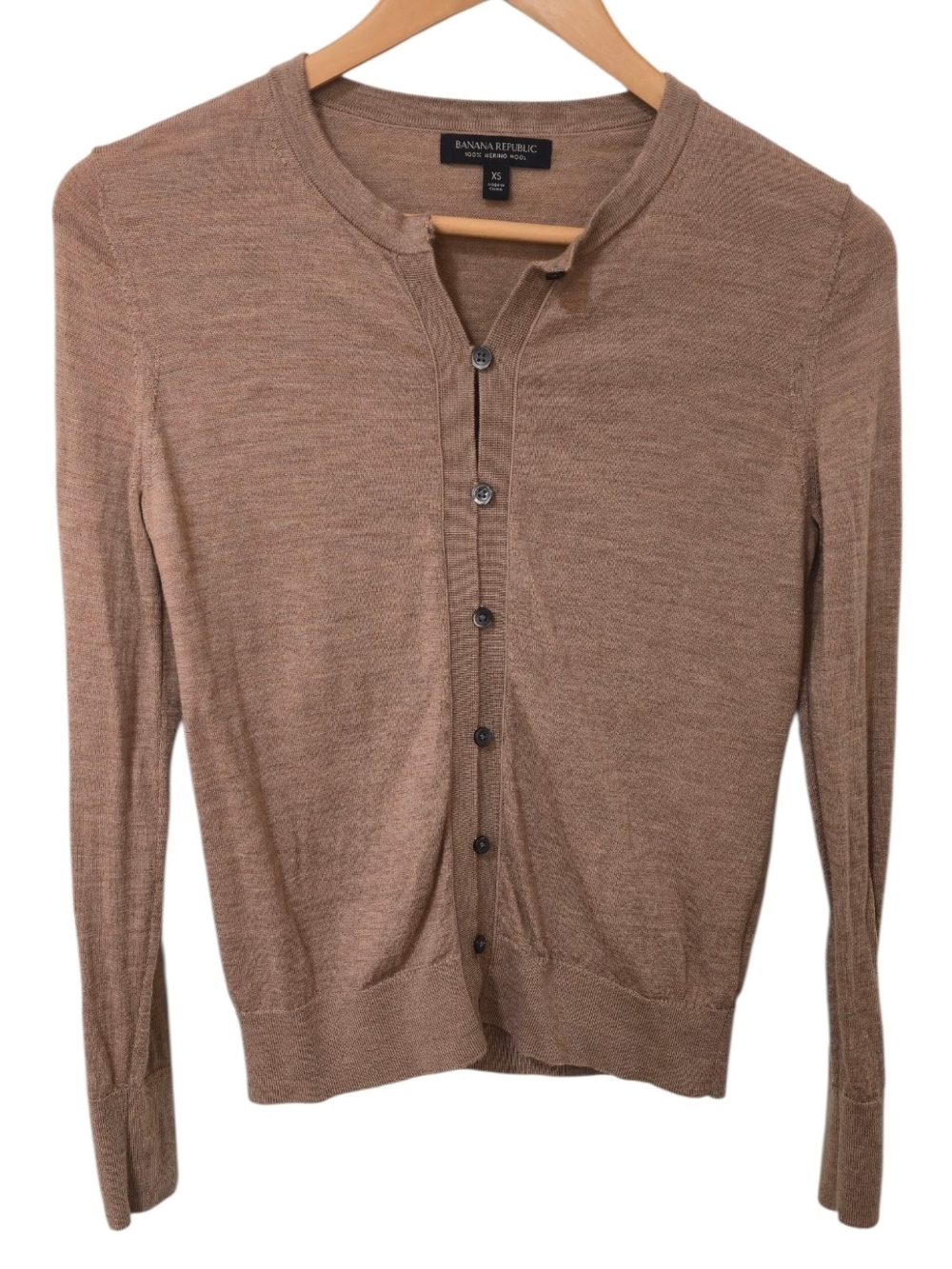 Banana Republic Camel Tan Washable Merino Wool Cardigan XS Preppy Quiet Luxury